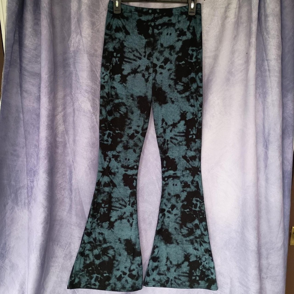PrettyLittleThing Tie Dye Ribbed Flare Pants Y2K Festival Bell Bottom Leggings 6